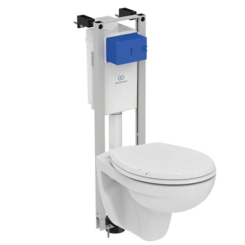 Комплект инсталляции Ideal Standard ProSys Eco Frame M, с унитазом Eurovit Rimless безободковый Cut Rimless, c сиденьем микролифт E131801 (W660101): фотография 1