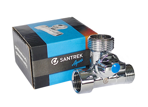 Кран 3-проходной шаровой 1/2'' - 3/4'' - 1/2'' вн/нар/нар для стиральных машин Santrek Aqua: фотография 1