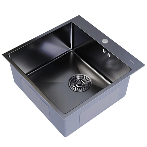 Мойка настольный монтаж 500х500 выпуск 3 1/2"  MIXLINE PRO 200 мм с сифоном, черный графит: фотография 1