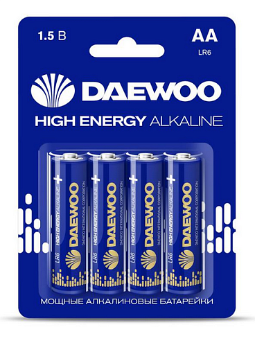 Элемент питания алкалиновый AA/LR6 1.5В High Energy Alkaline 2021 BL-4 уп.4шт DAEWOO 5030329: фотография 1
