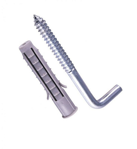 Крюк Г-образный  с дюбелем  6мм, 6шт: фотография 1