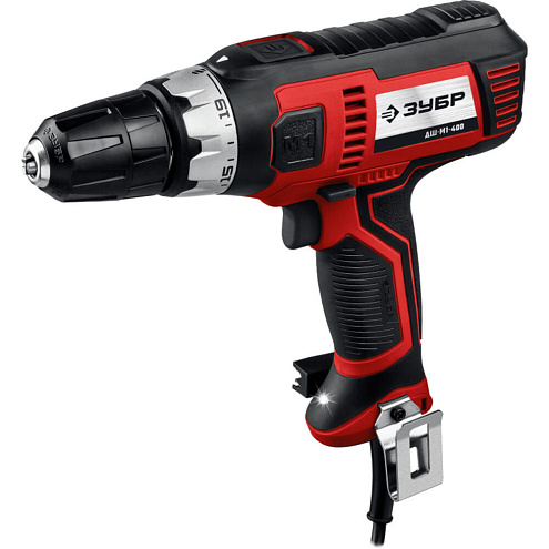 Дрель-шуруповерт сетевой 400Вт, 28Нм, 19+1, БЗП 10мм, LED-подсветка, провод 2м, ЗУБР: фотография 1