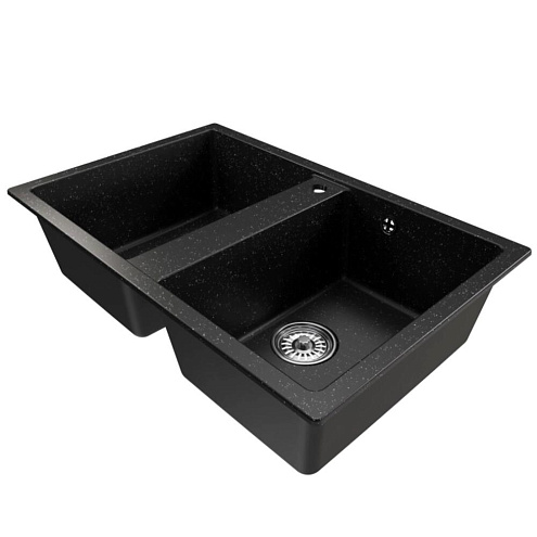Мойка ML-GM23 двухчашевая, черная (308), 770х500х190 мм: фотография 1