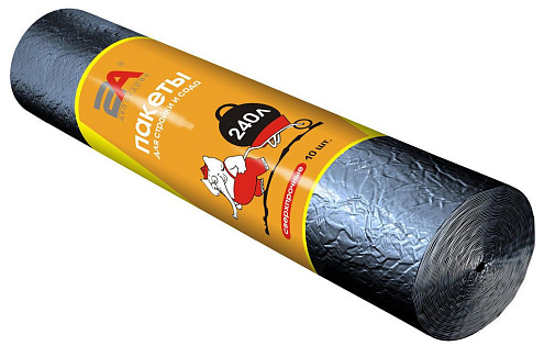 Пакеты для мусора  240л, "Слоны в рулоне" 2А черные, 10шт: фотография 1