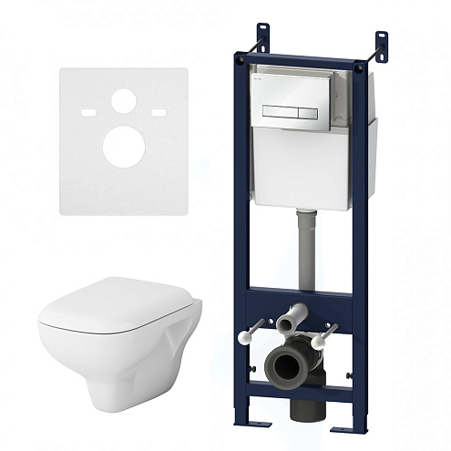 Унитаз подвесной с инсталляцией AM.PM Like IS30201.801700 безободковый, сиденьем микролифт, механической клавишей белый глянец: фотография 1