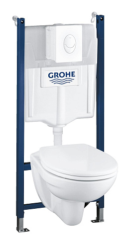 Комплект инсталляции GROHE Solido Compact 39116000, кнопка, подвесной унитаз с крышкой микролифт: фотография 1