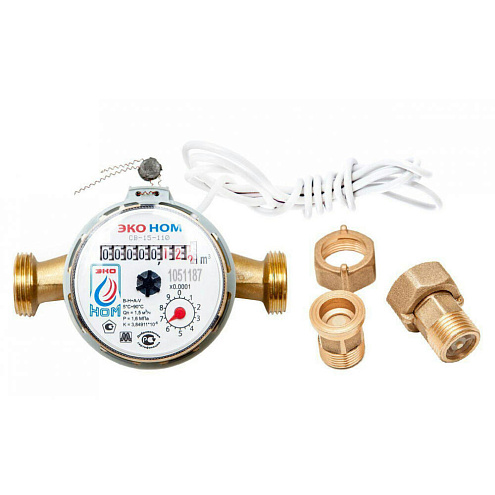 Счетчик воды ЭКО НОМ -15-110+КМЧ универсальный, с обратным клапаном, СВ110-004: фотография 1