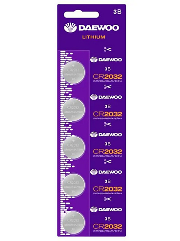 Элемент питания литиевый CR2032 3В 2021 BL-5 уп.5шт DAEWOO 5030268: фотография 1