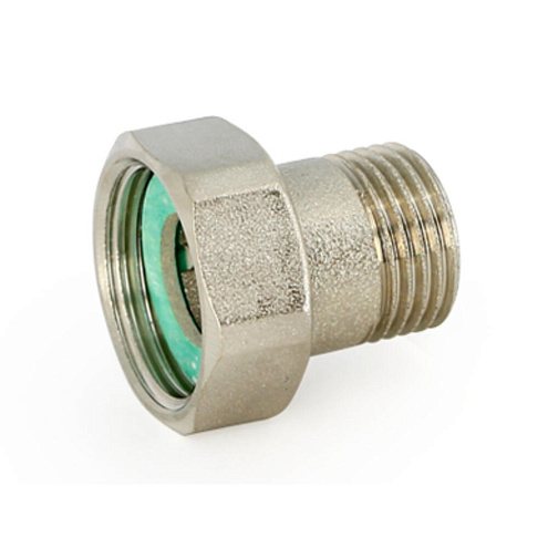 Соединение с накидной гайкой НВ 3/4"х1/2" с плоской прокладкой никелированной Uni-fitt : фотография 1