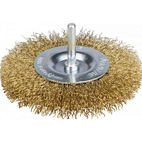 Дисковая щетка,  50мм, со шпилькой, витая сталь латунированная проволока 0,3мм, STAYER: фотография 1