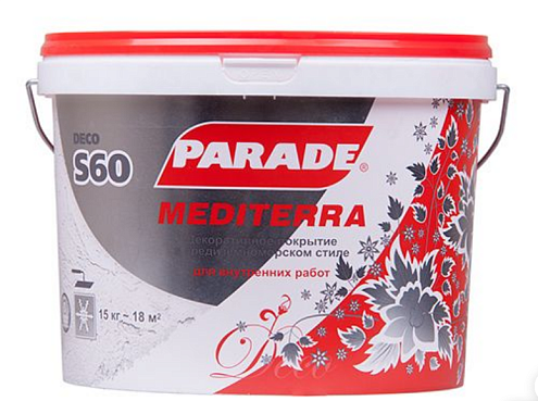 Декоративное покрытие PARADE DECO Mediterra S60 с эффектом средиземноморья, белое, 15кг: фотография 1
