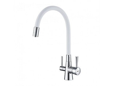 Смеситель Lemark "Комфорт" LM3075C-White для кухни с гибким изливом с подключением к фильтру питьевой воды хром/белый: фотография 1