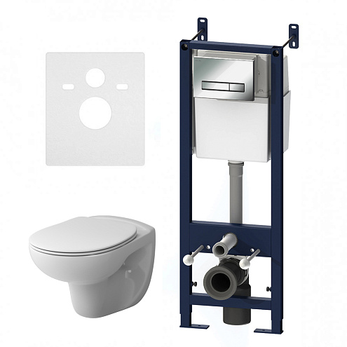 Унитаз подвесной с инсталляцией AM.PM Sense IS30251.741700 безободковый, сиденьем микролифт, механической клавишей хром глянец: фотография 1