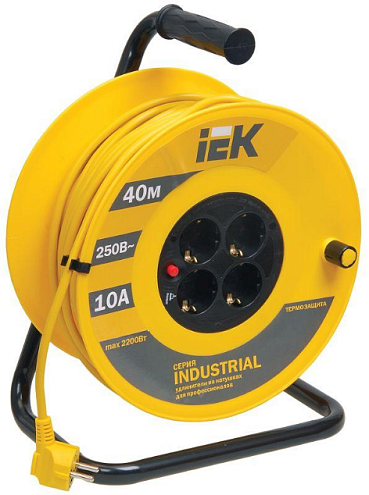 Удлинитель на катушке "Industrial" УК40 4х40м с заземлением 10А IP20 с термозащитой 3х1,0мм² IEK WKP14-10-04-40: фотография 1