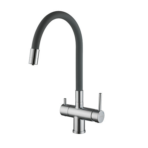 Смеситель для кухни 35к G4398-30 GAPPO гибкий излив, с вых. для питьевого фильтра, СЕРЫЙ-хром: фотография 1