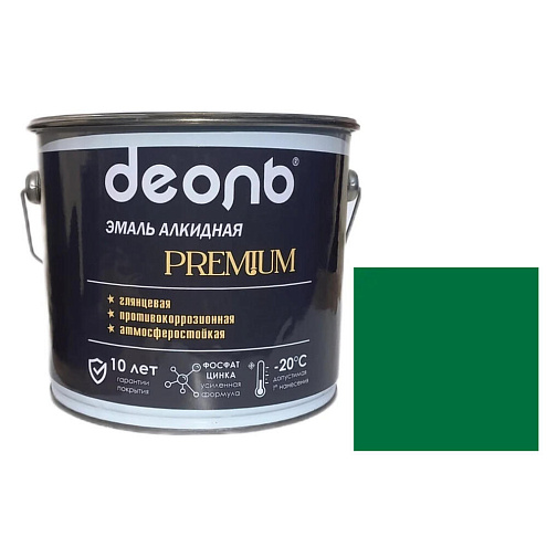 Антикоррозионная глянцевая эмаль PREMIUM ДЕОЛЬ Зеленая RAL 6029 2,7л : фотография 1