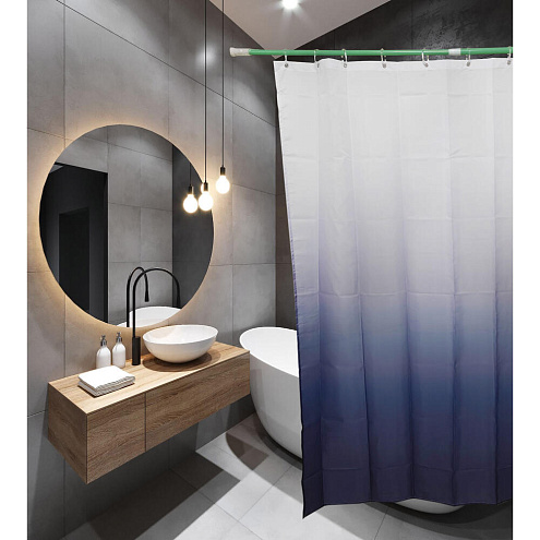 Занавеска-штора для ванн SANTREK HOME 180х180 ФОТОПРИНТ Polyester 20133 с кольцами Синий градиент П223: фотография 1
