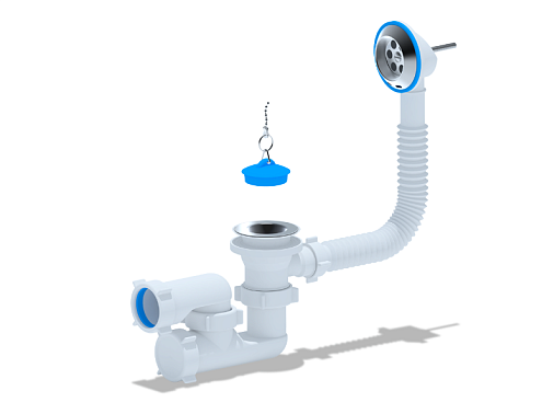 Сифон для ванны с выпуском, с переливом регулируемый 1 1/2"х40 АНИ Пласт E250: фотография 1