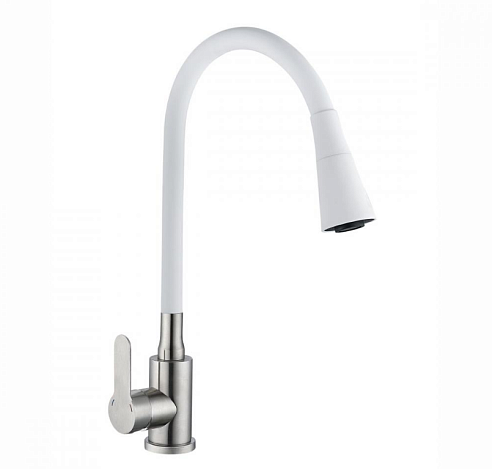 Смеситель для кухни с силиконовым изливом Садко белый 577031 Антей: фотография 1