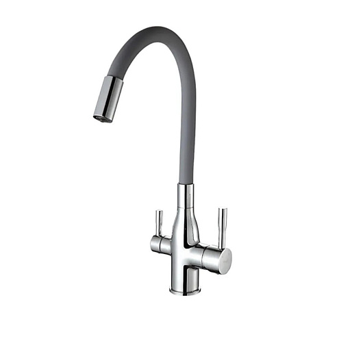 Смеситель для кухни 35к F4396 FRAP гибкий излив, с вых. для питьевого фильтра,  серый: фотография 1