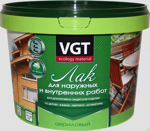 Лак акриловый ВГТ для наружных и внутренних работ, по дереву, глянцевый, 2,2кг: фотография 1