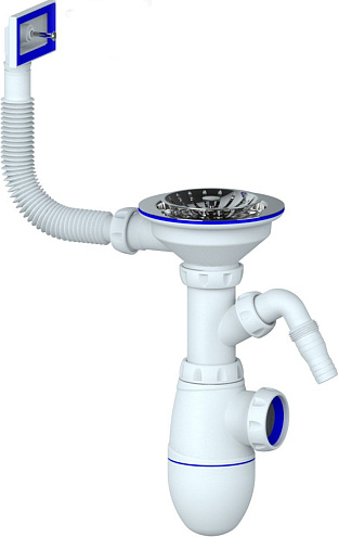 Cифон для мойки с отводом для стиральной машины, с прямоугольным переливом Unicorn В430V: фотография 1