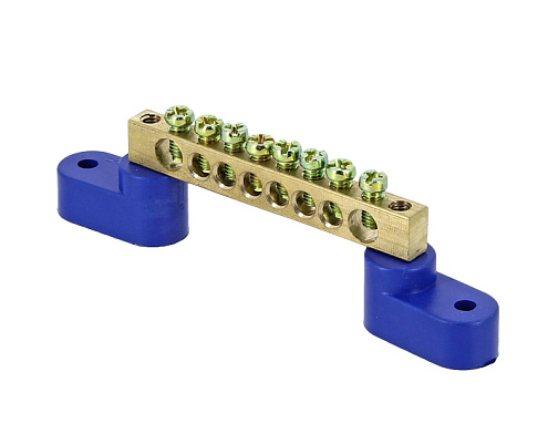 Шина нулевая N 6х9 8 отвер. латунь 2 син. угловых изолятора PROxima EKF sn0-63-08-2: фотография 1