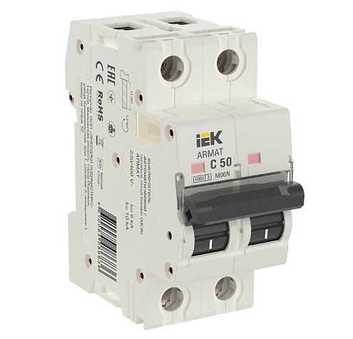 Выключатель автоматический модульный 2п C 50А M06N ARMAT IEK AR-M06N-2-C050: фотография 1