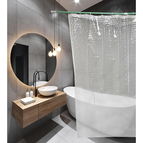 Занавеска-штора для ванн SANTREK HOME 180х180 PEVA 30001 с кольцами 3D  Водяной куб П216: фотография 1