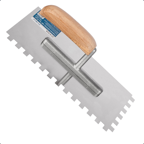 Гладилка зубчатая, 130х270мм, зуб 10х10мм, нержавейка, деревянная ручка, РемоКолор: фотография 1