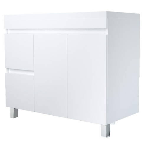 Тумба Cube 100Н 2 двери, 2 ящика, бельевая корзина Белый глянец: фотография 1