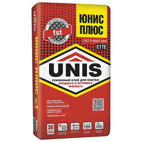 Клей плиточный Unis ПЛЮС класс С1 ТE  25кг: фотография 1