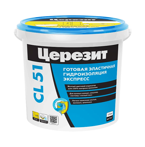Эластичная гидроизоляционная мастика под плиточные облицовки Церезит CL 51, 1.4кг: фотография 1