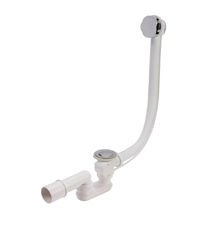 Слив-перелив Aquatek полуавтомат для ванны с внешним кабелем L=700мм регулируемым сифоном, вентиль и клапан латунь, с гофротрубой, хром: фотография 1