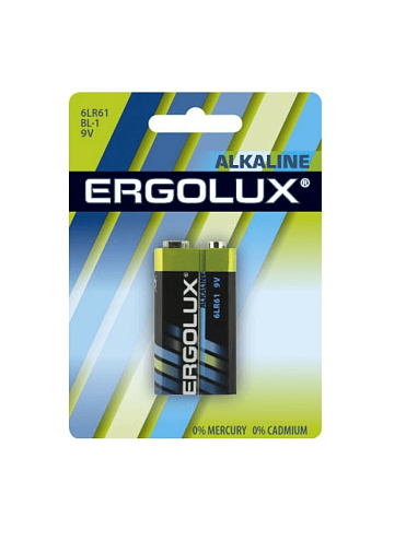Элемент питания алкалиновый "крона" 6LR61 9В Alkaline BL-1 уп.1шт Ergolux 11753: фотография 1