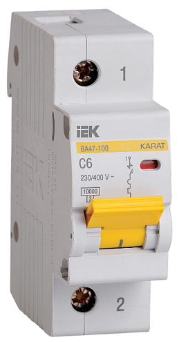Выключатель автоматический модульный 1п C 6А 10кА ВА47-100 KARAT IEK MVA40-1-006-C: фотография 1