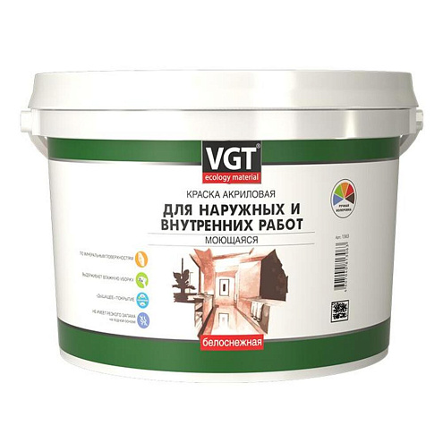 Краска ВГТ ВД-АК- 1180 для наружных и внутренних работ моющаяся "Белоснежная" 7кг: фотография 1