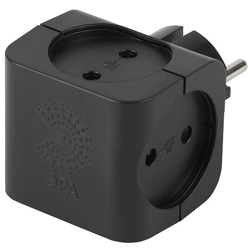 Разветвитель электрический SP-4-B на 4 розетки без заземления 16А чёрный ЭРА Б0008207: фотография 1