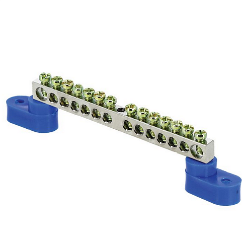 Шина нулевая N 6х9 14 отверст. цинк 2 син. угловых изолятора PROxima EKF sn1-63-14-2: фотография 1