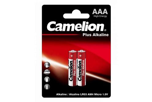 Элемент питания алкалиновый AAA/LR03 1.5В Plus Alkaline LR03-BP2 BL-2 уп.2шт Camelion 1651: фотография 1
