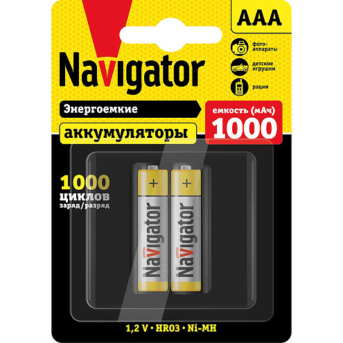 Аккумулятор AAA/HR03 94 462 NHR-1000-HR03-BP2 уп.2шт NAVIGATOR 94462: фотография 1