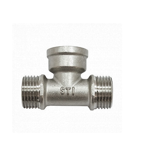 Тройник латунный 1/2" Н-В-Н никелированный STI: фотография 1