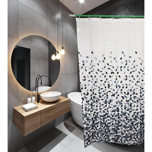 Занавеска-штора для ванн SANTREK HOME 180х180 ФОТОПРИНТ Polyester 60211 с кольцами Градиентный ромб П167: фотография 1