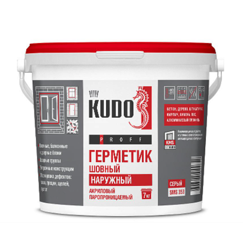 Герметик акриловый паропроницаемый шовный наружный PROFF, серый 7кг: фотография 1