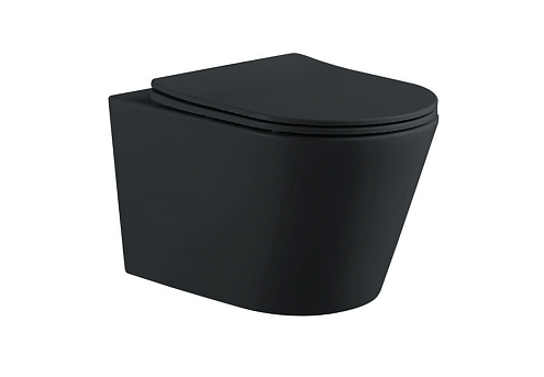 Унитаз подвесной безободковый AQUATEK ВЕГА AQ1905-MB 525х360х320 мм, горизонтальный выпуск, черный матовый, тонкое сиденье с механизмом плавного закрывания, крепеж : фотография 1