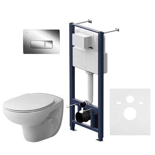 Комплект инсталляция AM.PM Sense IS48001.741700 с подвесным унитазом безободковым с сиденьем микролифт и клавишей смыва хром глянец: фотография 1