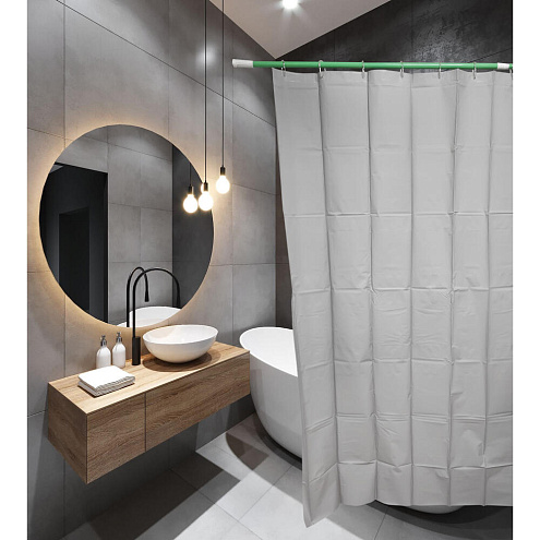 Занавеска-штора для ванн SANTREK HOME 180х180 PEVA 60068 с кольцами Серый П165: фотография 1