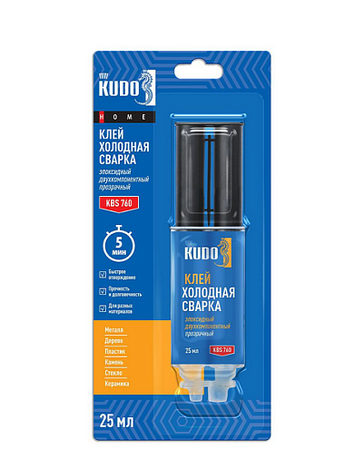 Клей KUDO эпоксидный 2х компонентный, прозрачный, 25мл: фотография 1