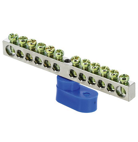 Шина нулевая N 6х9 12 отверст. цинк син. угловой изолятор PROxima EKF sn1-63-12-1: фотография 1