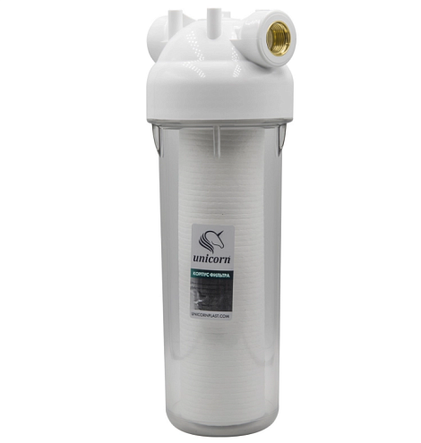 Фильтр магистральный 1/2'' для холодной воды, прозрачный корпус 10" Unicorn KSBP 12 c картриджем PS1005: фотография 1